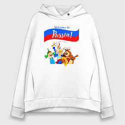 Толстовка оверсайз женская Welcome to Russia inscription color, цвет: белый