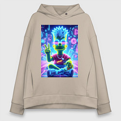 Толстовка оверсайз женская Жест v Барта Симпсона - неоновое просветлённое све, цвет: миндальный