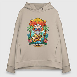 Толстовка оверсайз женская Ведьмак с гитарой на острове, цвет: миндальный