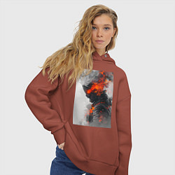Толстовка оверсайз женская Киберпанк самурай, цвет: кирпичный — фото 2