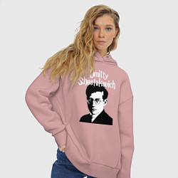 Толстовка оверсайз женская Дмитрий Шостакович с портретом, цвет: пыльно-розовый — фото 2