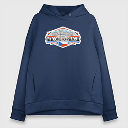 Толстовка оверсайз женская Прага - добро пожаловать, цвет: тёмно-синий