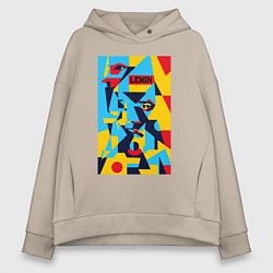 Толстовка оверсайз женская Владимир Ленин - кубизм, цвет: миндальный