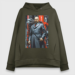 Толстовка оверсайз женская Ленин в кожанке - киберпанк, цвет: хаки