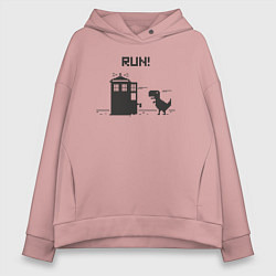 Толстовка оверсайз женская Тардис и динозаврик пиксельный, цвет: пыльно-розовый