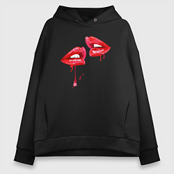 Толстовка оверсайз женская Sexy lips, цвет: черный