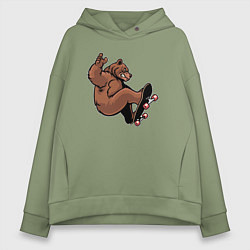 Толстовка оверсайз женская Мишка скейтер, цвет: авокадо