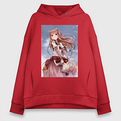 Толстовка оверсайз женская Волчица и пряности арт Холо, цвет: красный