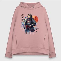 Толстовка оверсайз женская Cat samurai - bushido ai art, цвет: пыльно-розовый