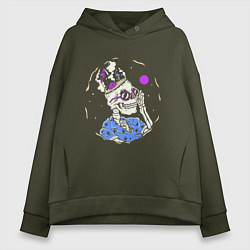 Толстовка оверсайз женская Скелет в гавайской рубашке, цвет: хаки