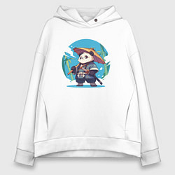 Толстовка оверсайз женская Панда самурай, цвет: белый