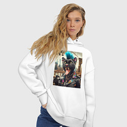 Толстовка оверсайз женская Чувак пантера панк с фотоаппаратом - нейросеть, цвет: белый — фото 2