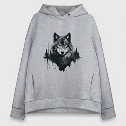 Толстовка оверсайз женская Волк и лес, цвет: меланж