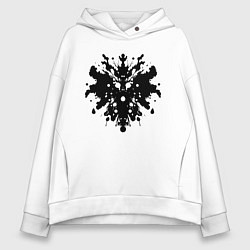 Толстовка оверсайз женская Тест Роршаха - психоделическая абстракция, цвет: белый