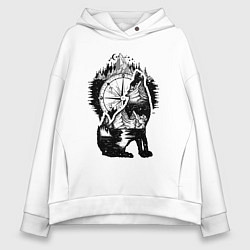 Толстовка оверсайз женская Славянский волк - дух природы и странствий, цвет: белый