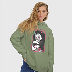 Толстовка оверсайз женская Клинок рассекающий демонов Незуко kimetsu no yaiba, цвет: авокадо — фото 2