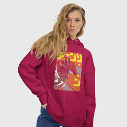 Толстовка оверсайз женская Человек-бензопила Денджи оранжевый, цвет: маджента — фото 2