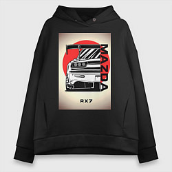 Толстовка оверсайз женская Mazda rx-7 автомобиль гоночный jdm, цвет: черный