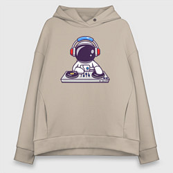 Толстовка оверсайз женская Космонавт диджей, цвет: миндальный