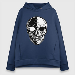 Толстовка оверсайз женская Черно белый череп, цвет: тёмно-синий