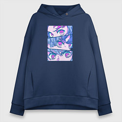 Толстовка оверсайз женская Тандзиро Незуко и Зеницу Клинок рассекающий демоно, цвет: тёмно-синий