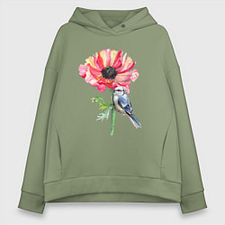 Толстовка оверсайз женская Мак и лазоревка, цвет: авокадо