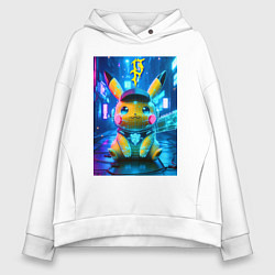 Толстовка оверсайз женская Funny neon Pikachu под энергетическим барьером - a, цвет: белый