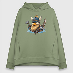 Толстовка оверсайз женская Утка воин викинг, цвет: авокадо