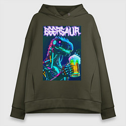 Толстовка оверсайз женская Neon cyber beersaur - neon glow fantasy, цвет: хаки