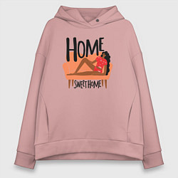 Толстовка оверсайз женская Девушка дома, цвет: пыльно-розовый