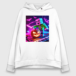 Толстовка оверсайз женская Хэллоуин и Майнкрафт - коллаба, цвет: белый