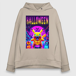 Толстовка оверсайз женская Pikachu - halloween vaporwave, цвет: миндальный