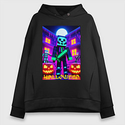 Толстовка оверсайз женская Halloween and Minecraft - neon collaboration, цвет: черный