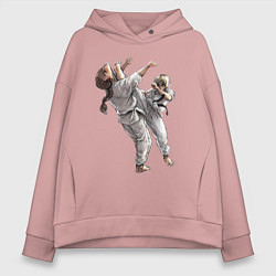 Толстовка оверсайз женская Каратэ удар ногой, цвет: пыльно-розовый