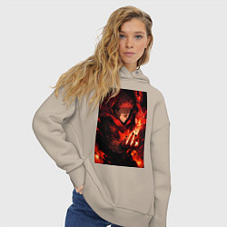 Толстовка оверсайз женская Сукуна Рёмэн проклятье, цвет: миндальный — фото 2