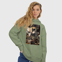 Толстовка оверсайз женская Шахматы коллаж, цвет: авокадо — фото 2