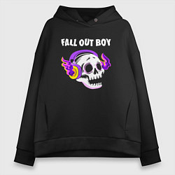Толстовка оверсайз женская Fall Out Boy - неоновый череп, цвет: черный