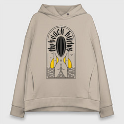 Толстовка оверсайз женская Обнажённая девушка на фоне солнца и моря, цвет: миндальный