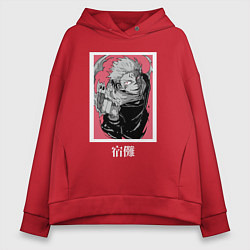 Толстовка оверсайз женская Магическая битва Сукуна розовый фон, цвет: красный