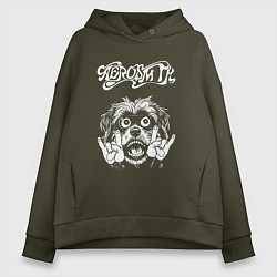 Толстовка оверсайз женская Aerosmith rock dog, цвет: хаки