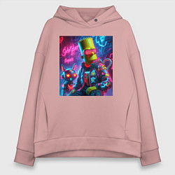 Толстовка оверсайз женская Барт Симпсон с котом роботом - нейроарт, цвет: пыльно-розовый