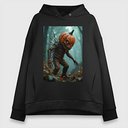 Толстовка оверсайз женская Тыквенный монстр, цвет: черный