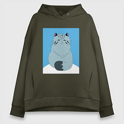 Толстовка оверсайз женская Кот манул, цвет: хаки