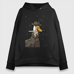 Толстовка оверсайз женская Гусь агент с ножом, цвет: черный