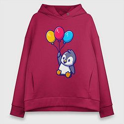 Толстовка оверсайз женская Пингвин с шариками, цвет: маджента
