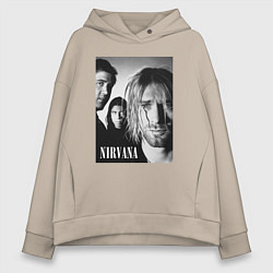 Толстовка оверсайз женская Nirvana rock band black, цвет: миндальный