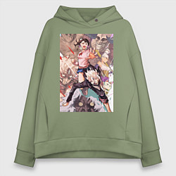 Толстовка оверсайз женская Дандадан: Кэн Такакура, цвет: авокадо