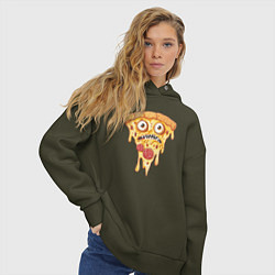 Толстовка оверсайз женская Pizza face, цвет: хаки — фото 2