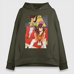 Толстовка оверсайз женская Дандадан: Момо Аясэ, цвет: хаки