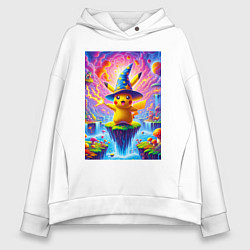 Толстовка оверсайз женская Пикачу в шляпе в сказочной стране, цвет: белый